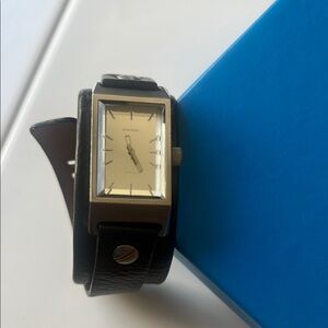 Diesel Black Leather Watch with Rectangular Face